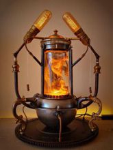 Steampunk Art Alchemy lamp for sale: Decorative piece of art with taxidermy Bearded Dragon.